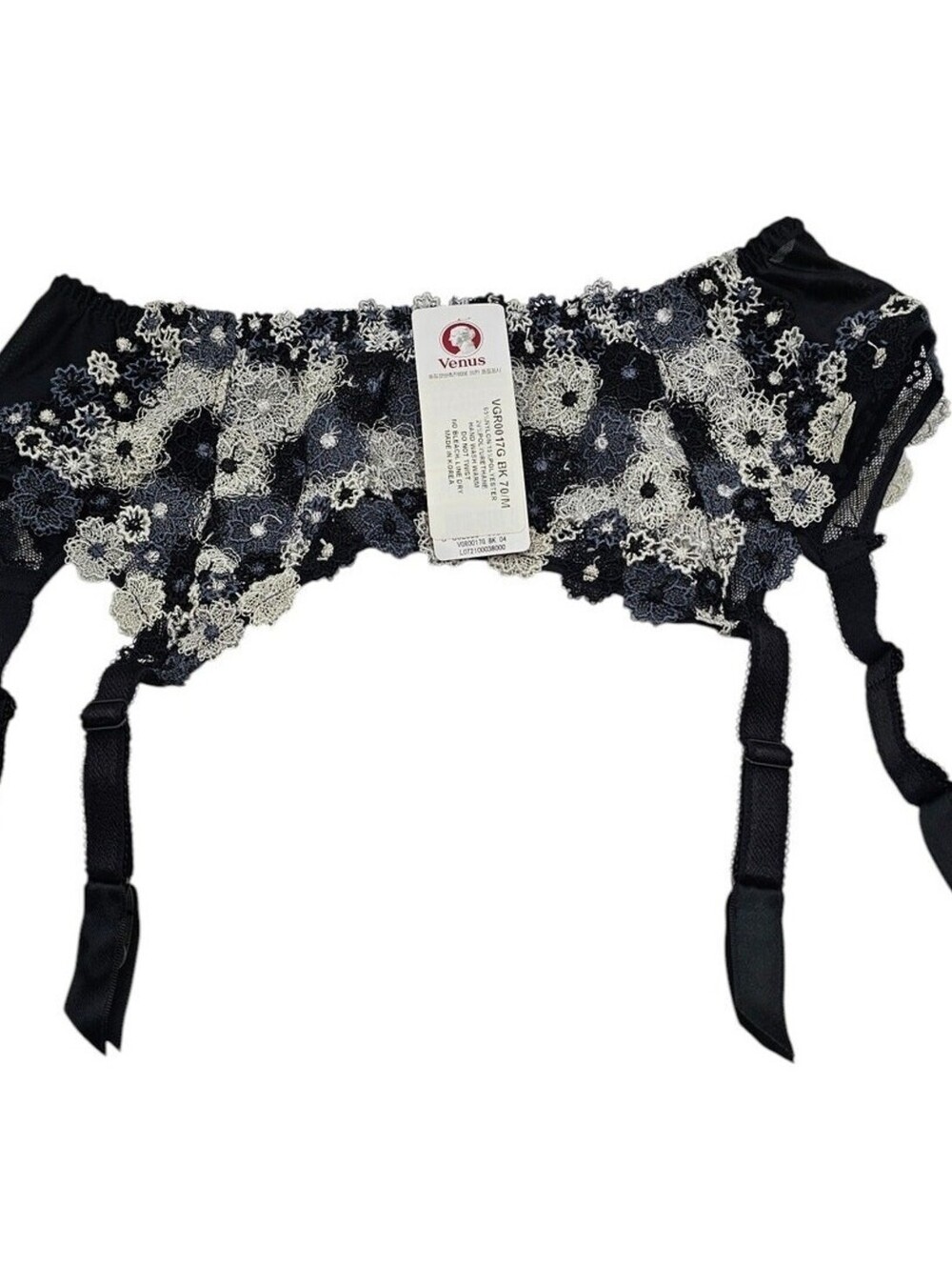 Vintage Venus Womens Sz S Garter Belt Black White Floral Lace NEW